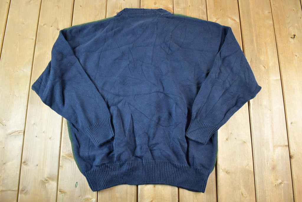 Vintage 1990s Woods And Grey Argyle Knit Abstract Pattern 100% Cotton Crewneck Sweater