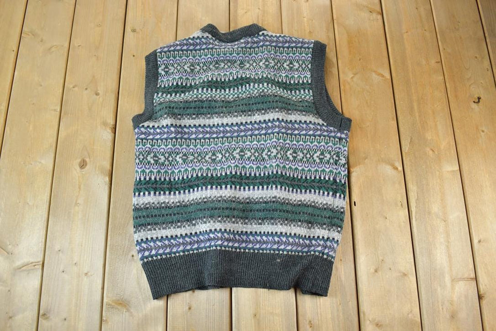 Vintage 1990s Fine Line Knit Perfect Mild Distress Cardigan Sweater Vest Made In USA