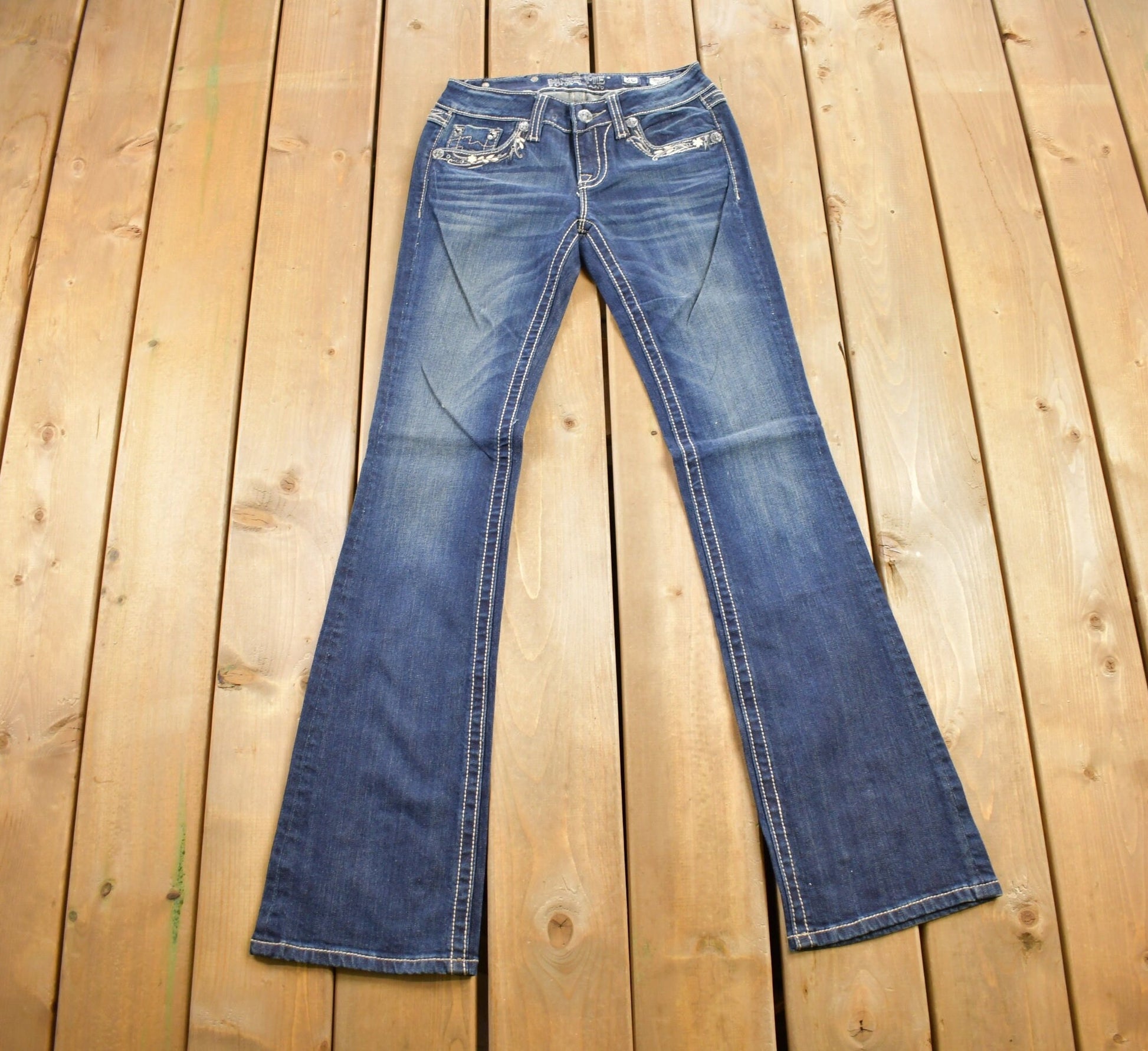 Vintage Y2K Miss Me Bedazzled Low Rise Jeans Size 26x33