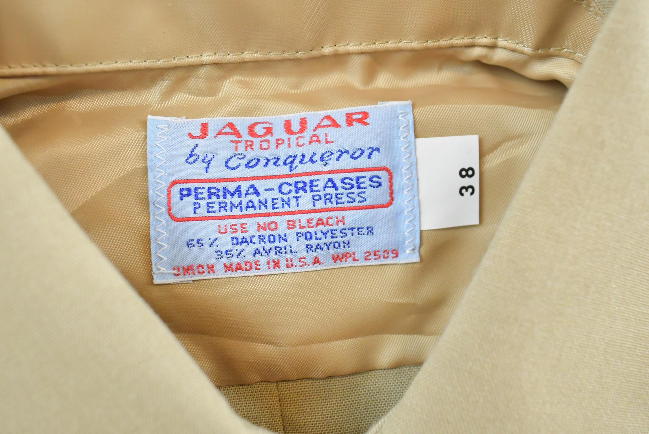 Vintage 1980s Jaguar Tropical by Conqueror Button Up Beige Safari Style Shirt Men's /