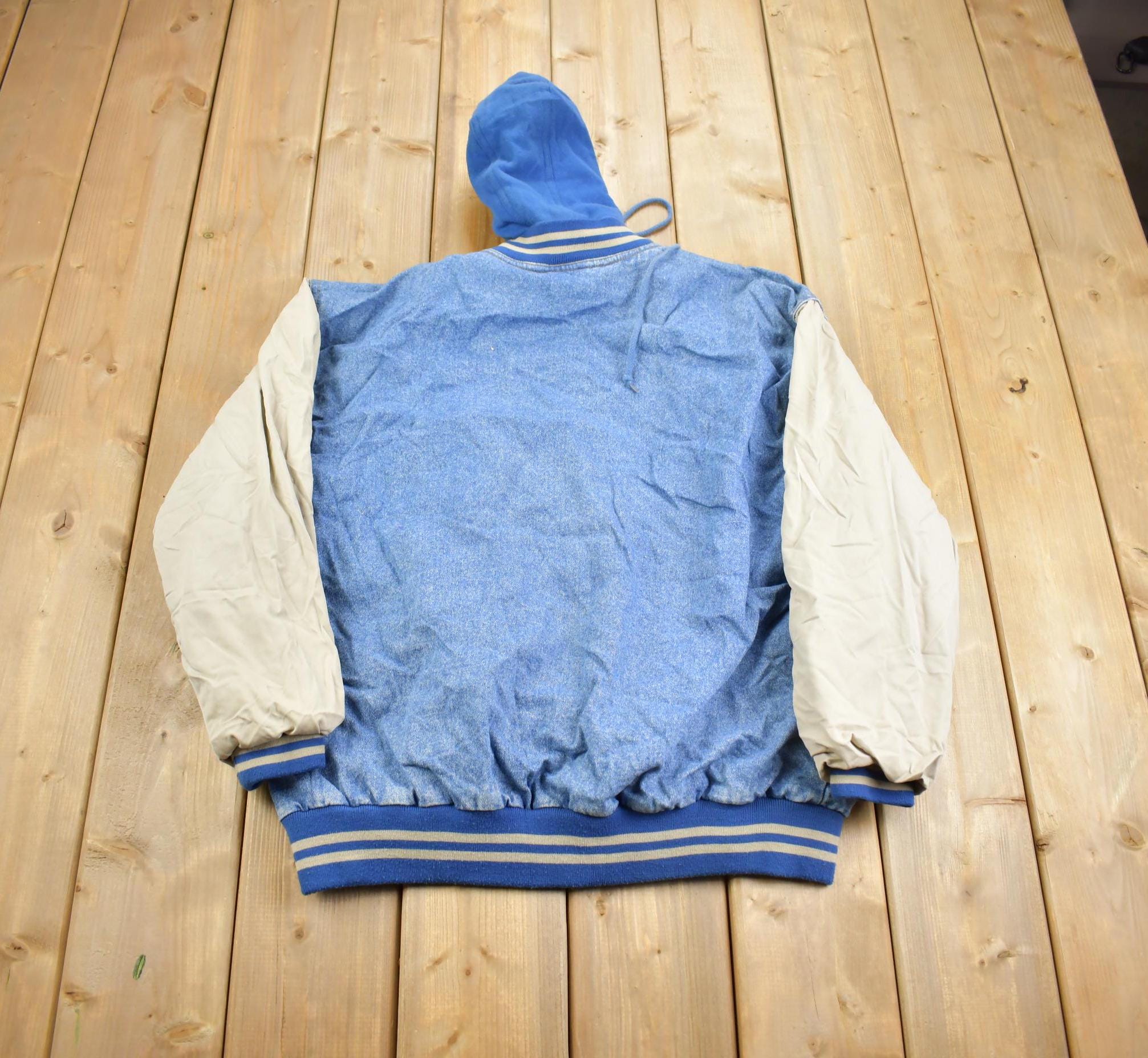Vintage 1990s Basic Editions Hooded Jean Jacket Made In USA