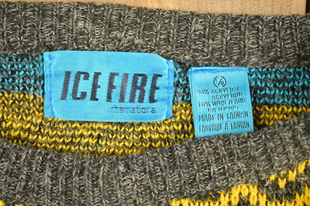 Vintage 1990 Ice Fire Knit Abstract Sweater