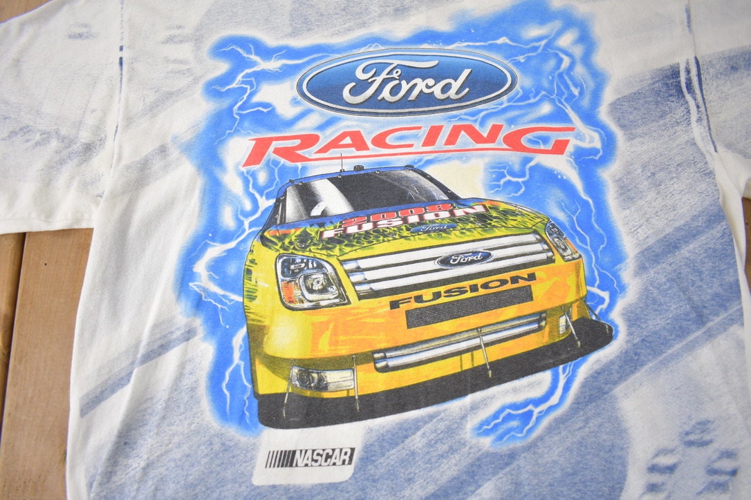 Vintage 1990s Ford NASCAR All Over Print Racing Graphic T-Shirt Size XL