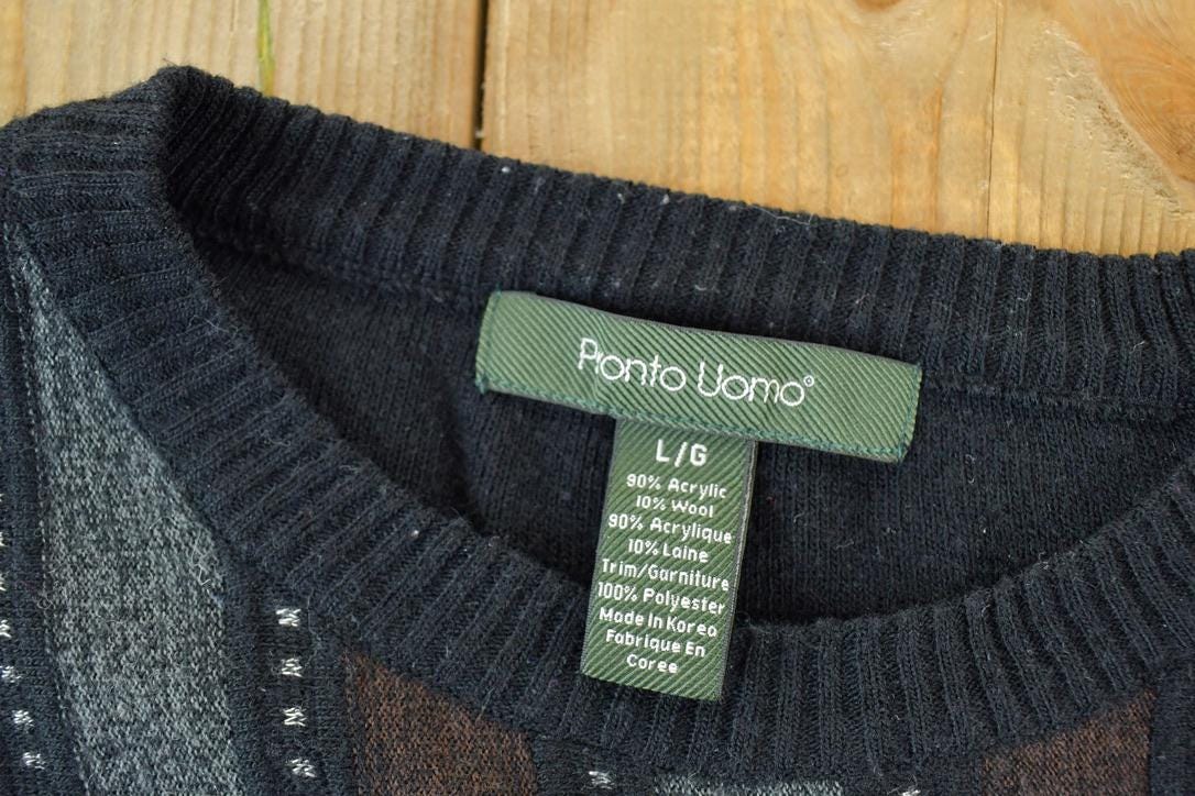 Vintage 1990s Pronto Uomo Knit Abstract Pattern Crewneck Sweater