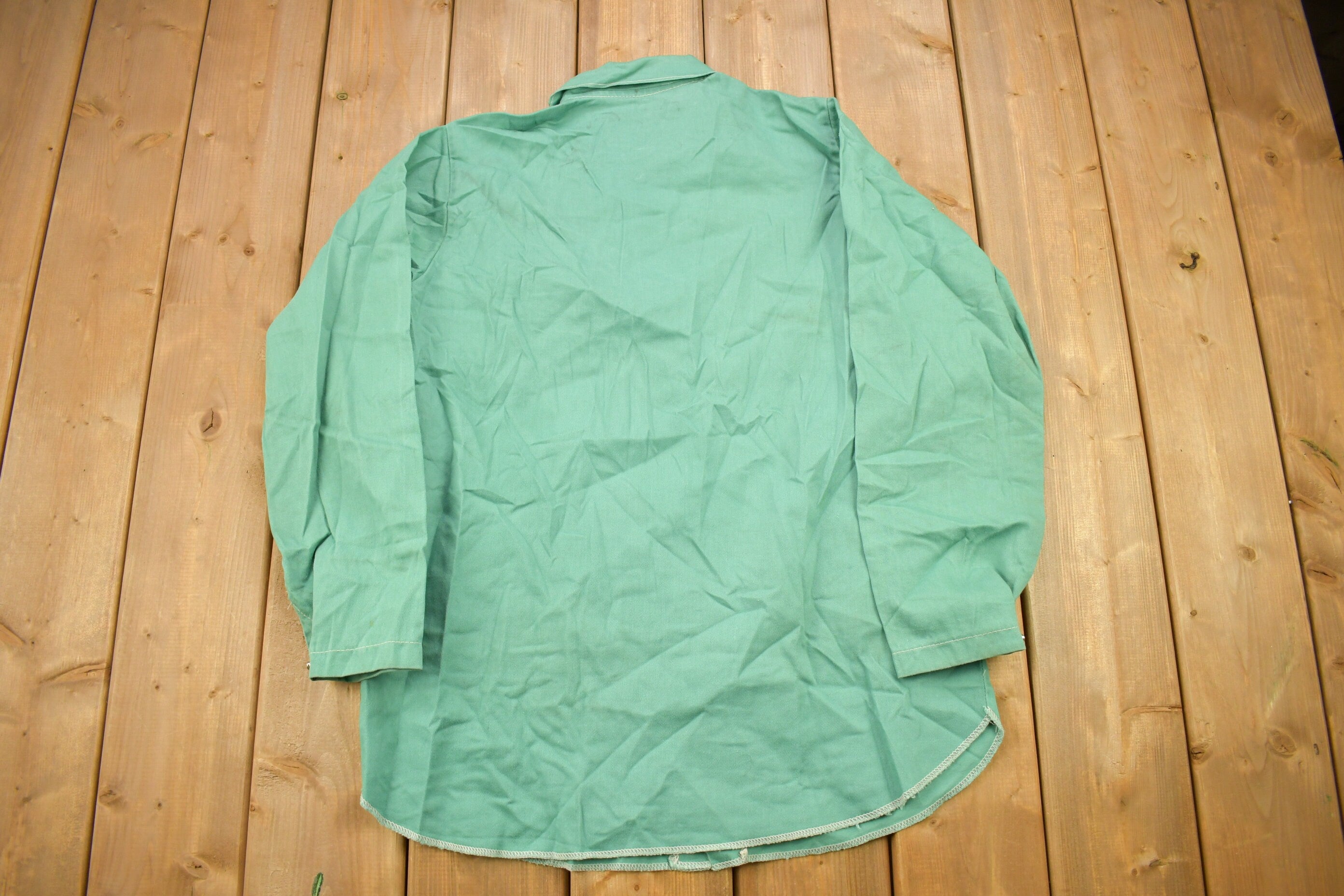 Vintage 1980s Steel Grip Blank Turquoise Button Up Shirt