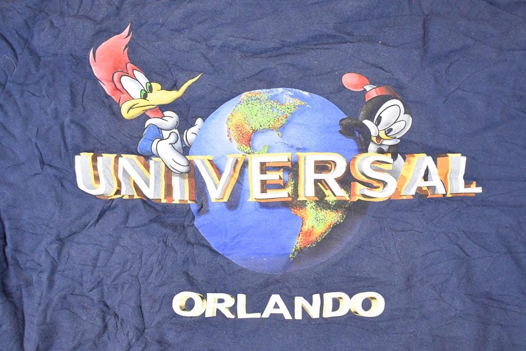 Vintage 1990s Universal Orlando Woody Woodpecker Souvenir Cartoon T-Shirt Men's L