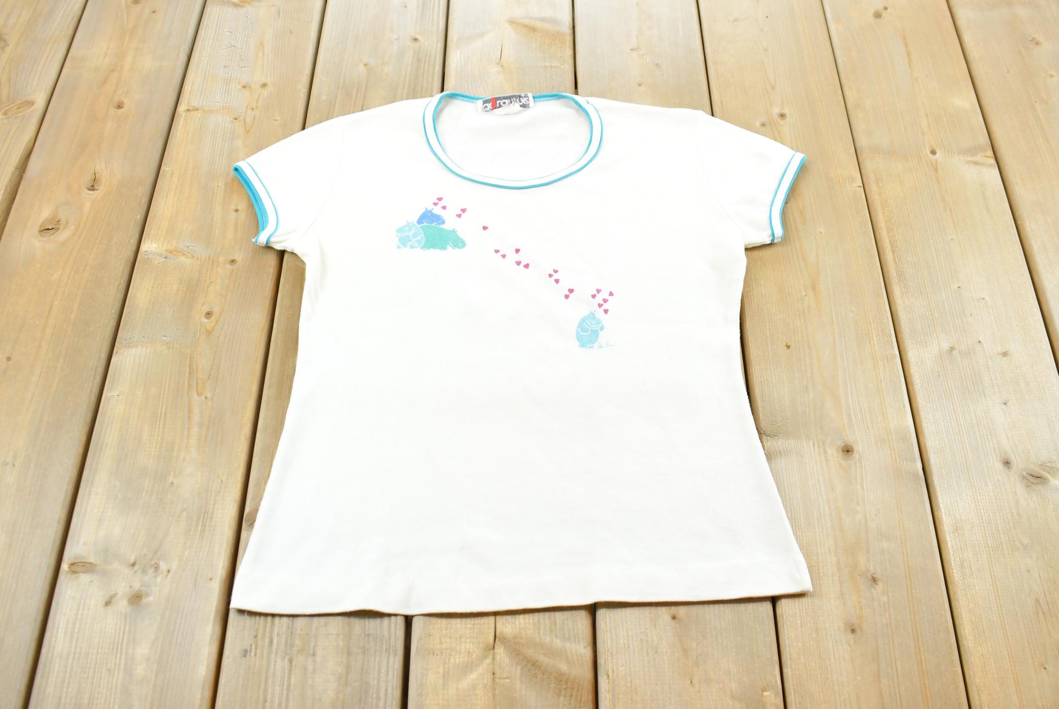 Vintage 1990s De Lanthe Hippos Ringer T-Shirt Women's M