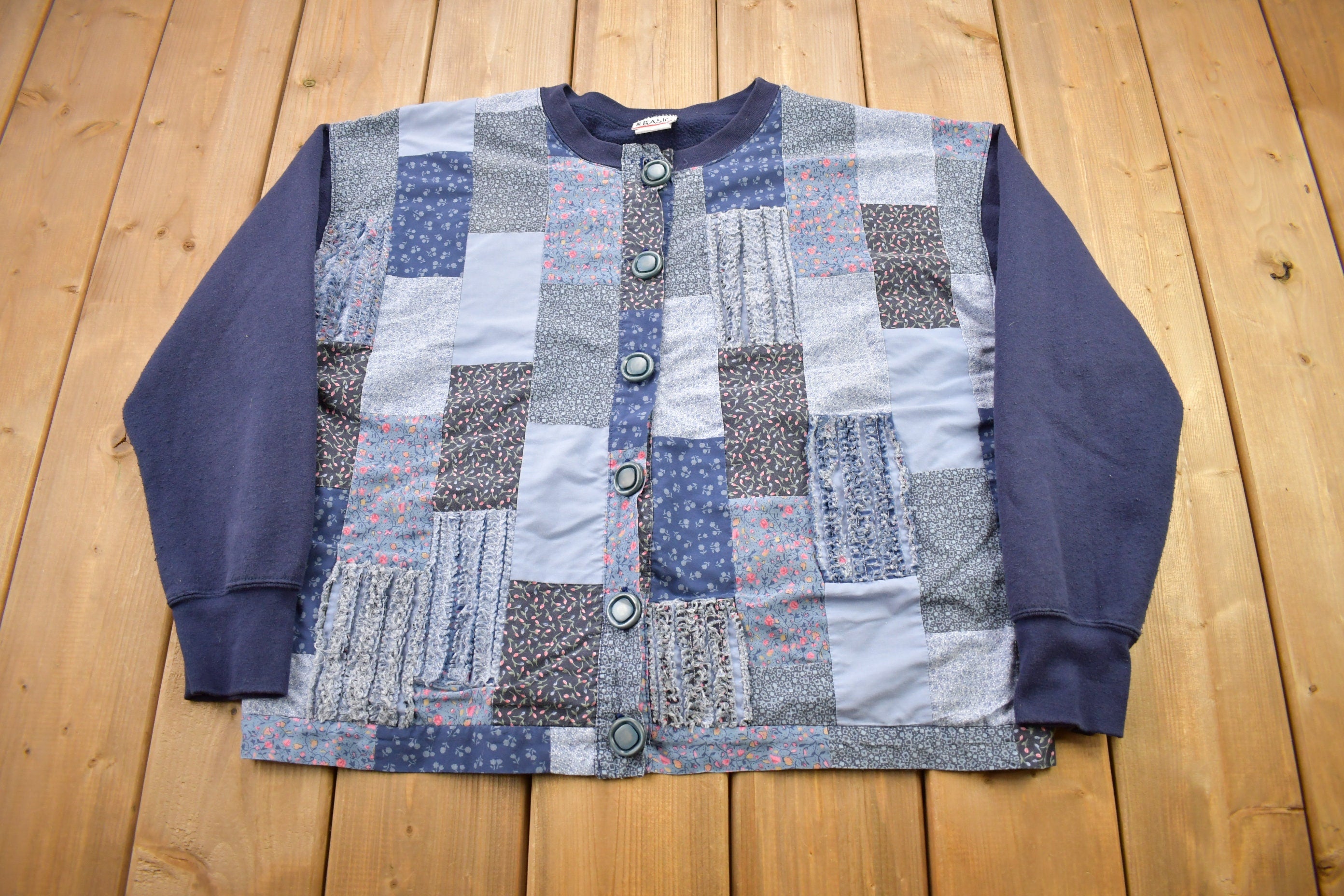 Vintage 1990s Simply Basic Cute Button Up Patchwork Sweater