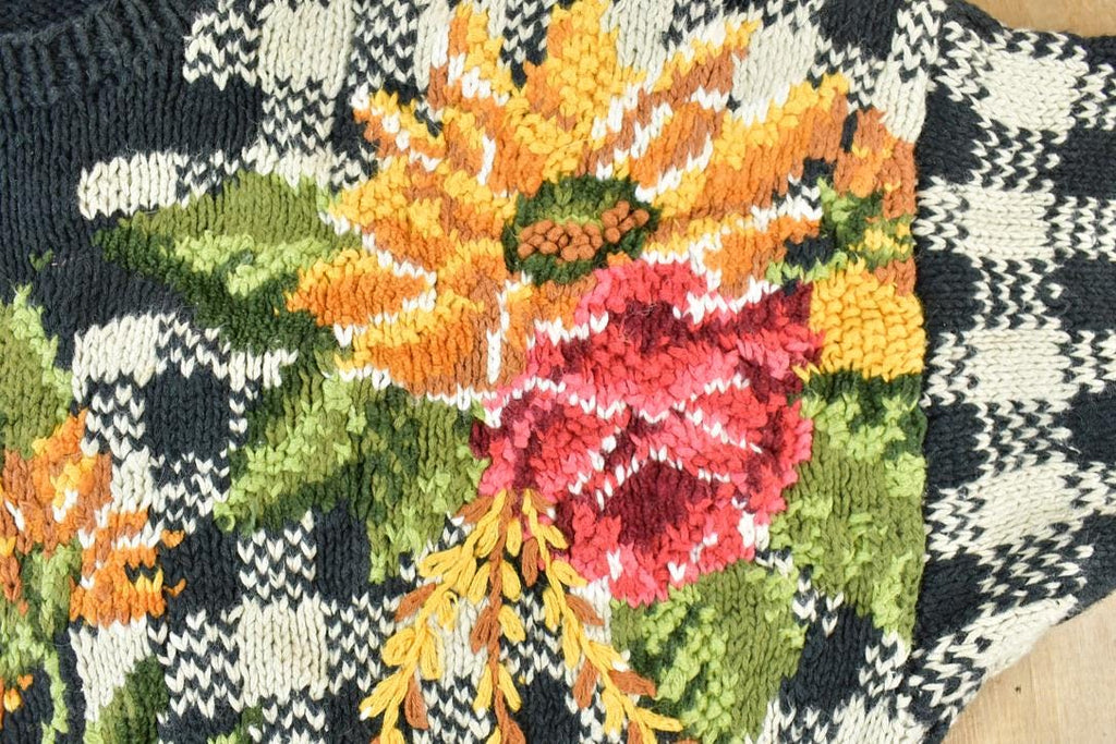 Vintage 1990s Marisa Christina Classics Cable Knit Floral Crewneck Sweater FAB Shirt