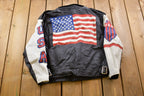 Vintage 1990s Michael Hoban USA American Flag Leather Biker Jacket