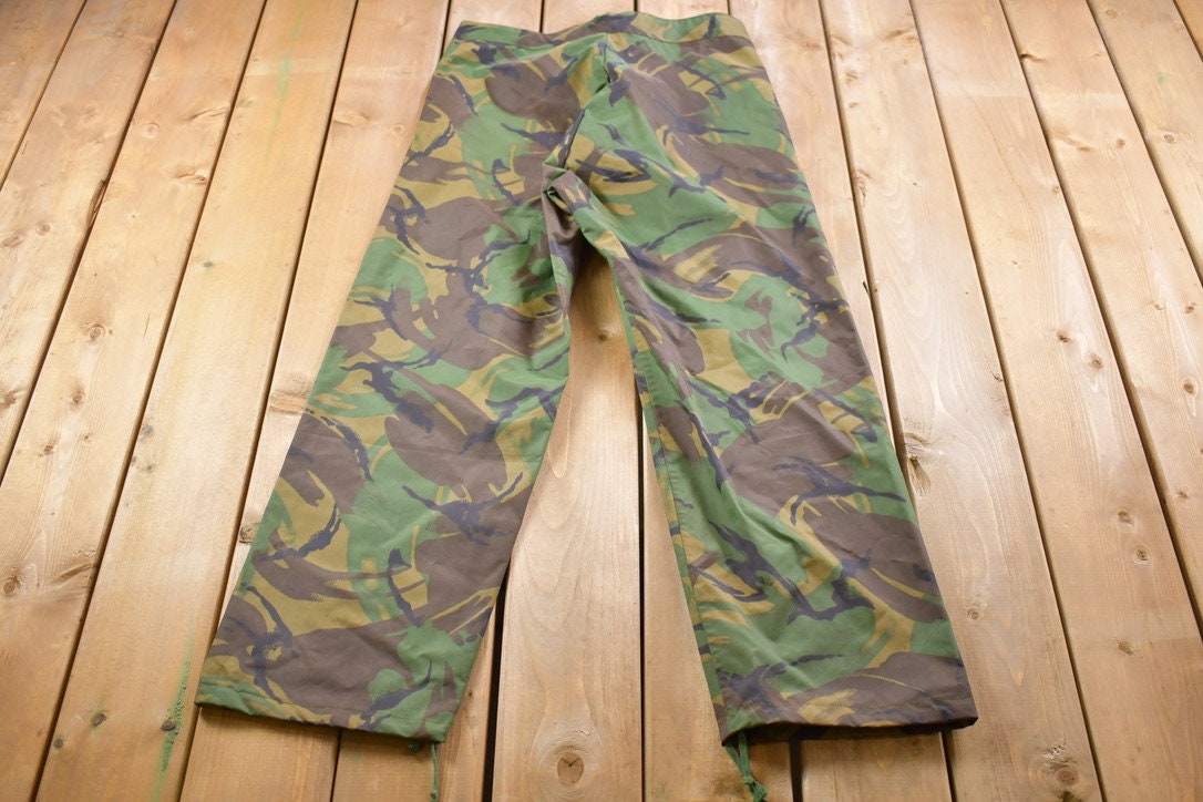 Vintage 1990s Army Woodland Camouflage Waterproof Pants Size 36 x 29