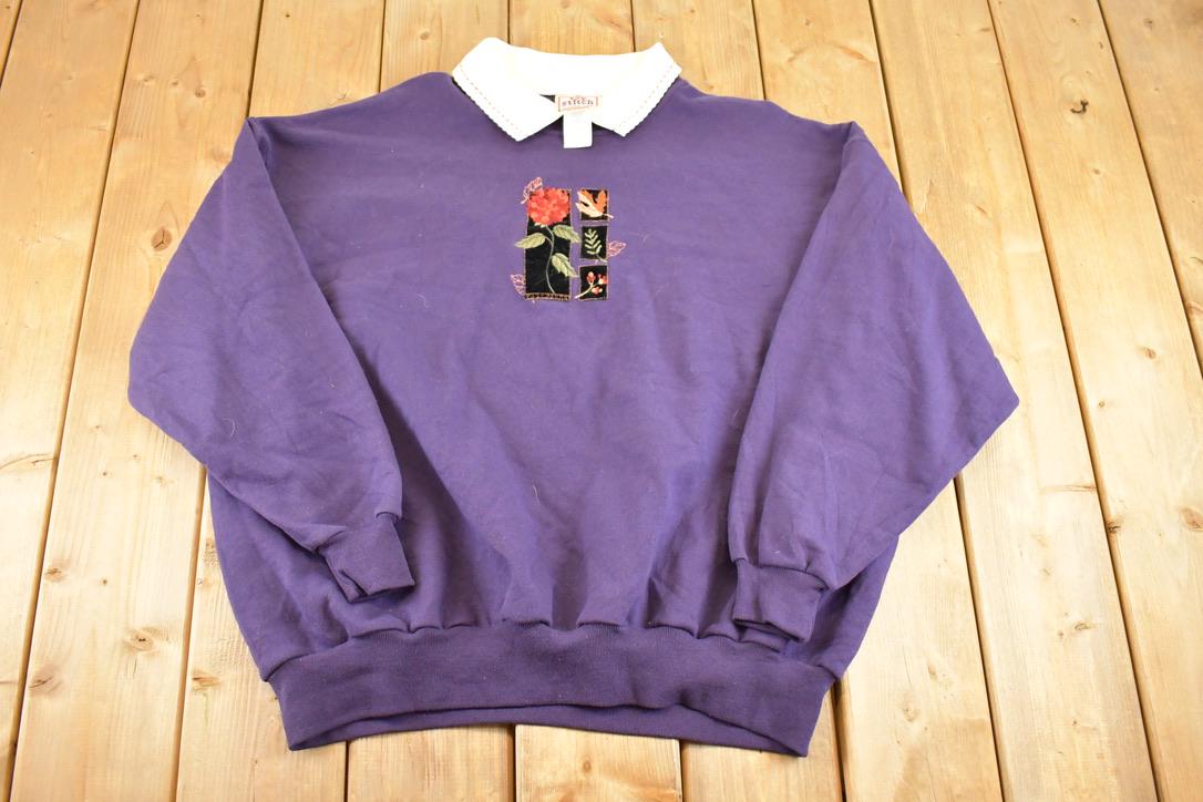 Vintage 1990s Morning Sun Flower Collared Souvenir Crewneck Sweatshirt Womens XXL / 90s Crewneck / Travel Vacation Sweater / Streetwear