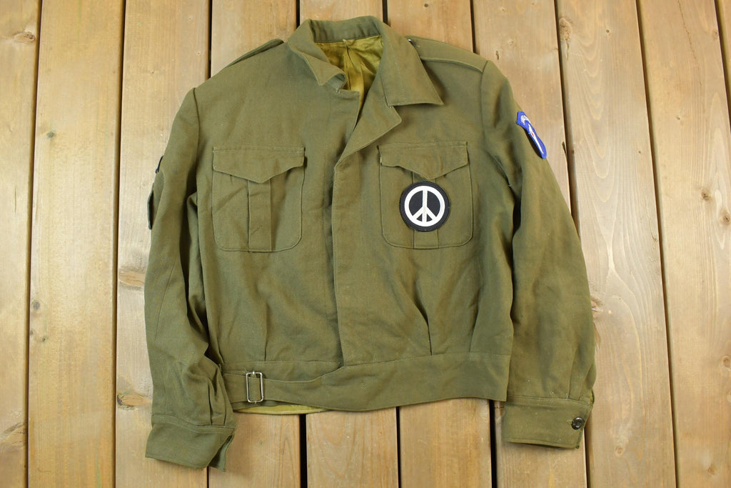 Vintage Military Jungle Expert Peace Sign Button Up Army Jacket