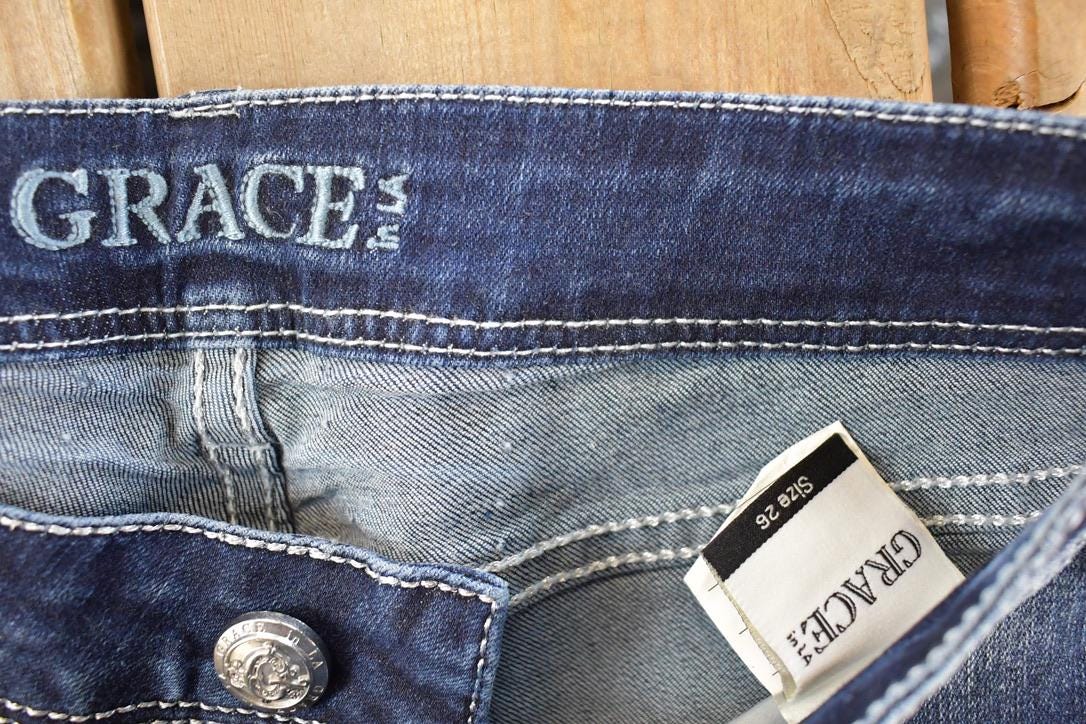 Vintage Deadstock Y2K Grace In LA Lace Hem Bootcut Low Rise Jeans Women's Size 26 x 32