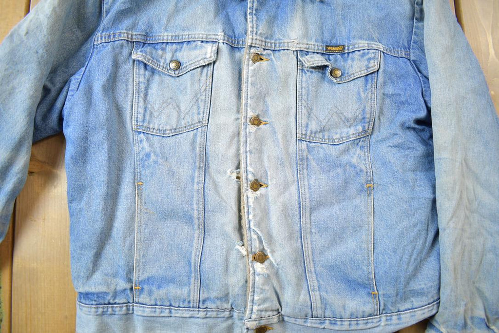 Vintage 1990s Distressed Faded Wrangler Synthetic Fur Lined Jean Jacket