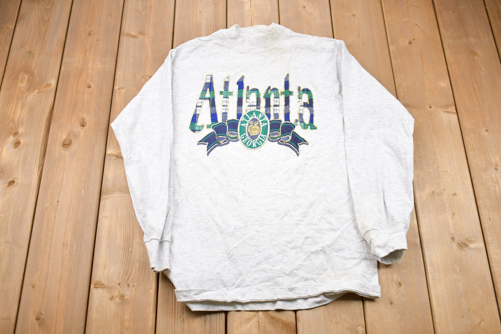 Vintage 1990s Atlanta Georgia Embroidered Plaid Crewneck Sweatshirt