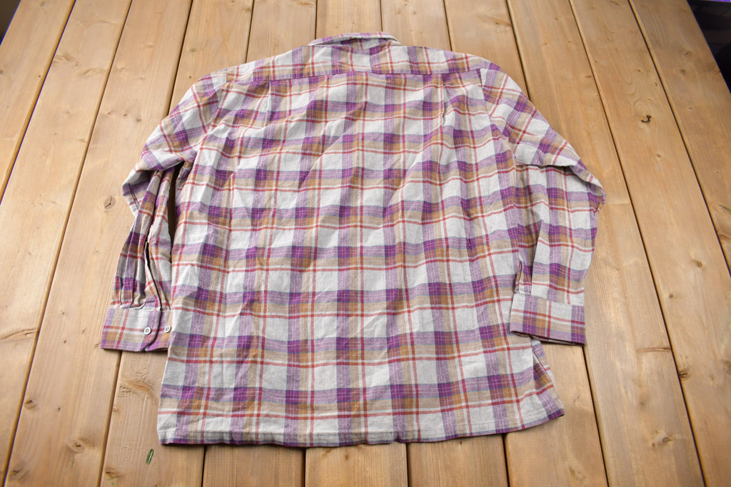 Vintage 1990s Miller Plaid Button Up Flannel Shirt Made In Canada Size XL
