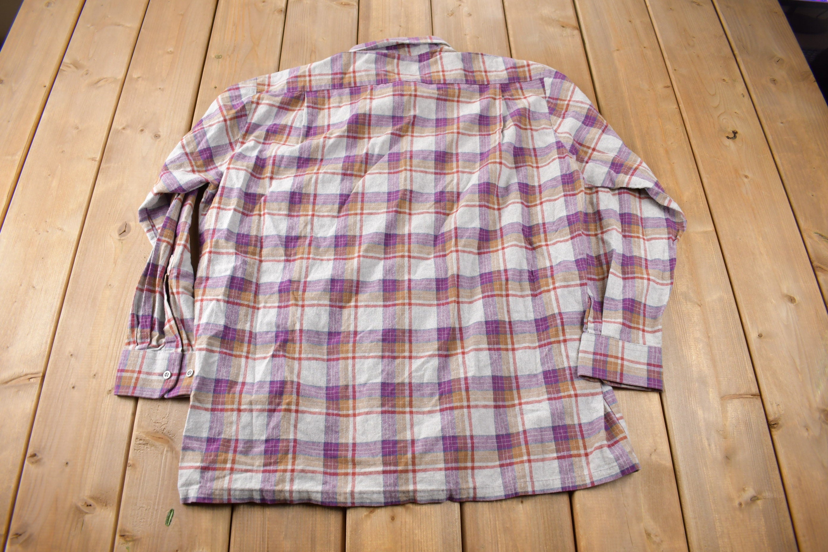 Vintage 1990s Miller Plaid Button Up Flannel Shirt Made In Canada Size XL