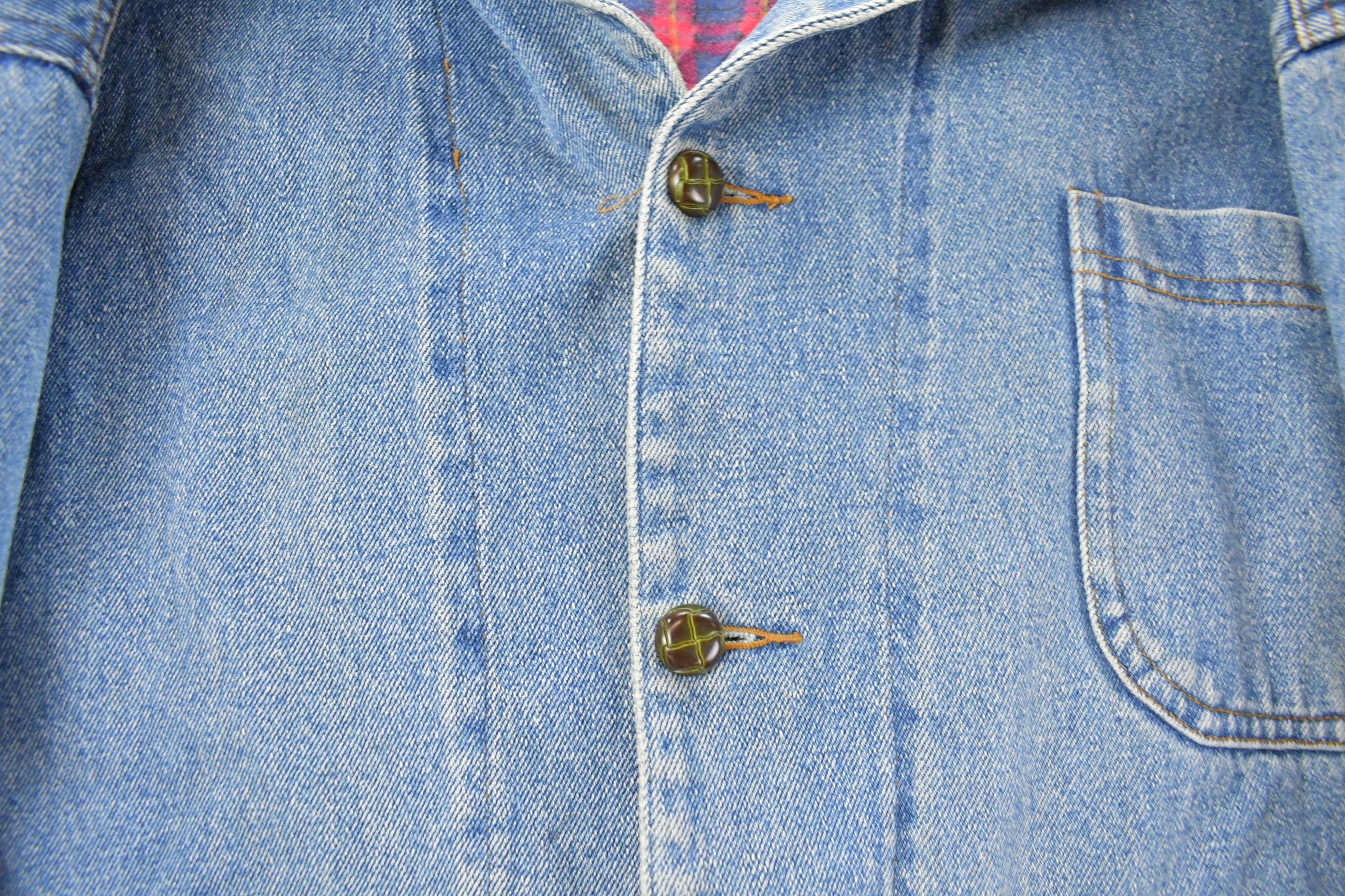 Vintage 1990s Cotton Ginny Plaid Lined Denim Jean Chore Coat Women's XL