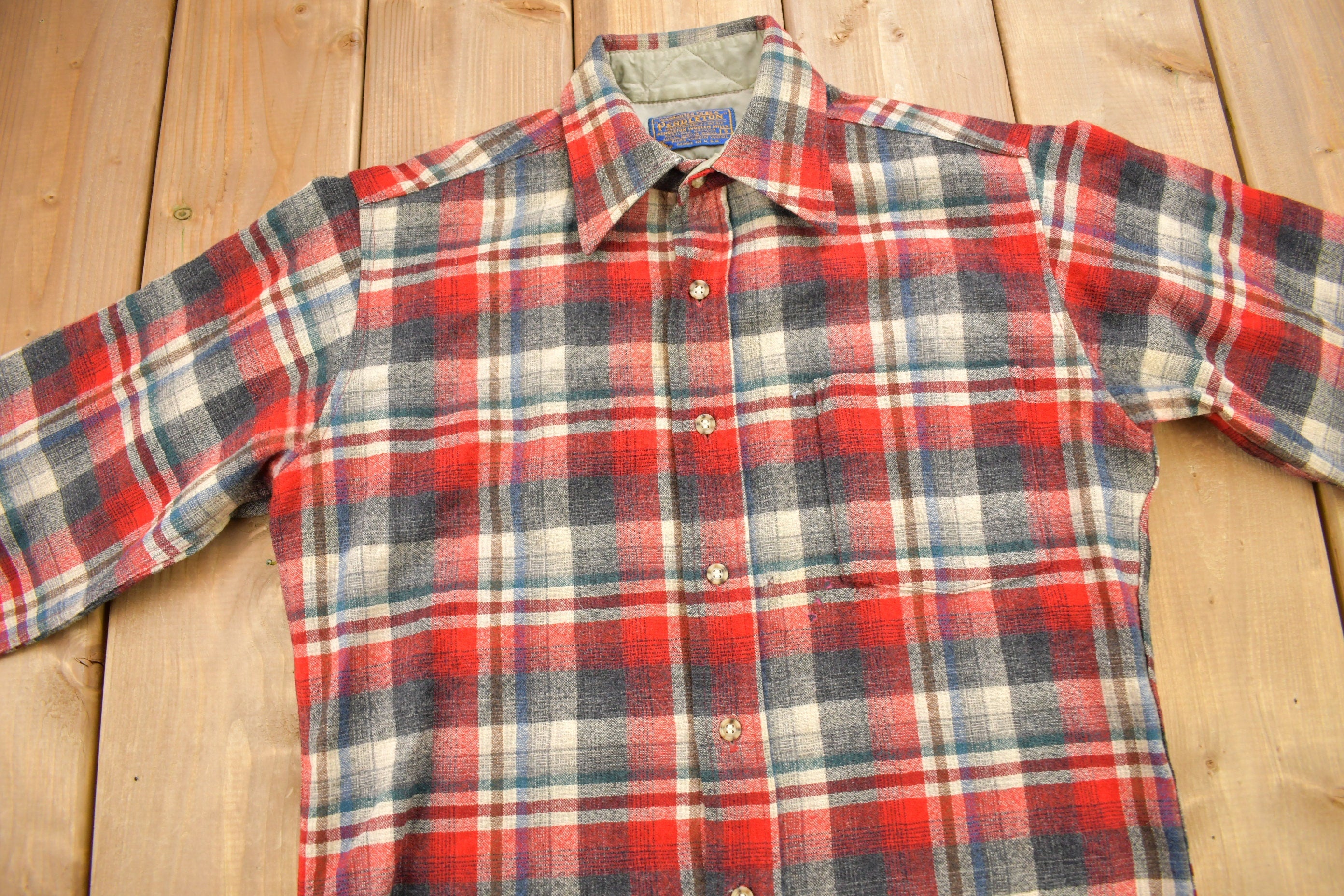 Vintage 1970s Pendleton Shadow Plaid Button Up Board Shirt