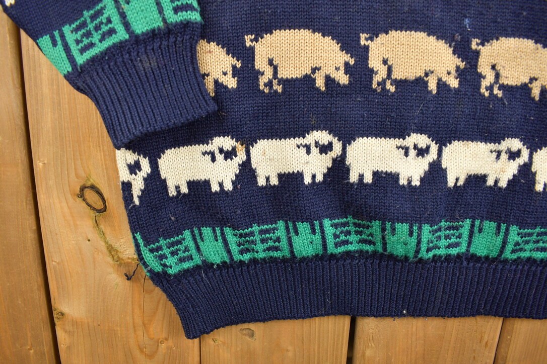 Vintage 1990s Kotare Farm Themed Knit Crewneck Sweater