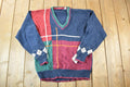 Vintage 1990s Argyle Knit Abstract Pattern V Neck Sweater