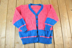 Vintage 1990s Neon Cable Knit Perfect Mild Distress Cardigan Sweater Made In USA