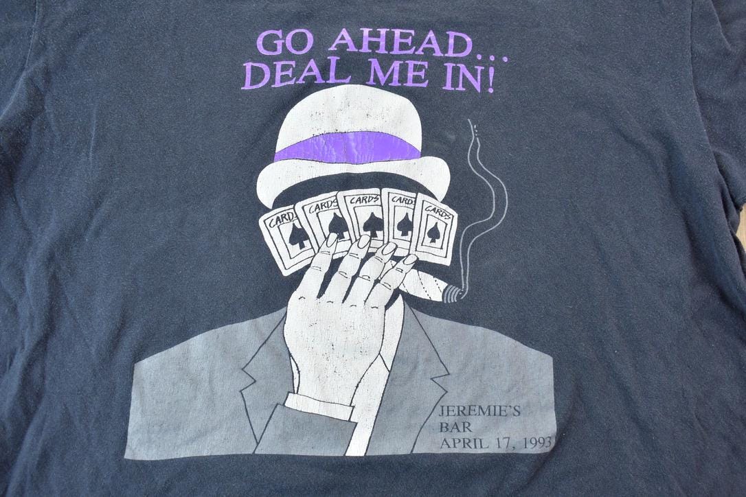 Vintage 1993 Jeremie's Bar Poker Night Single Stitch Graphic T-Shirt