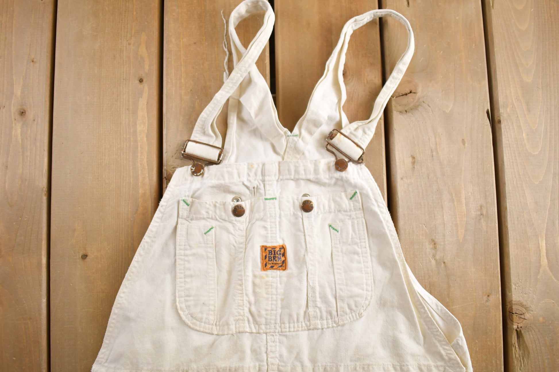 Vintage 1980s Big Ben White Denim Overalls Size 40x30