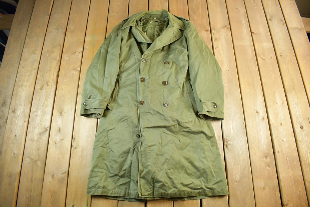 Vintage WW2 Military Button Up Trench Coat Long Medium