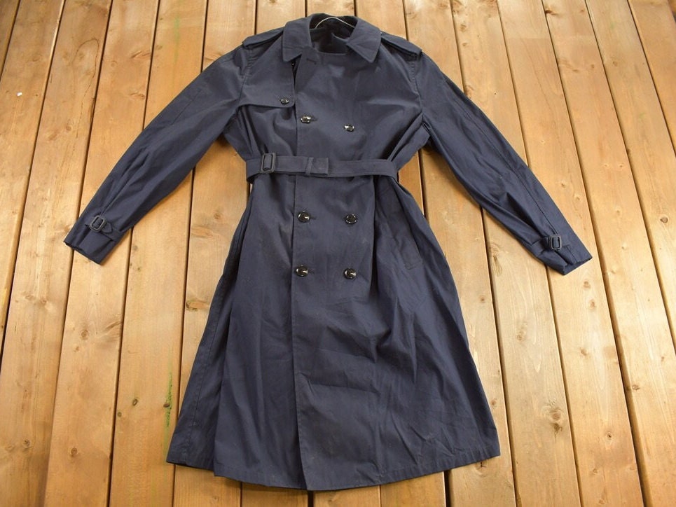 Vintage 1990s DSCP Defender Navy Blue Trench Coat