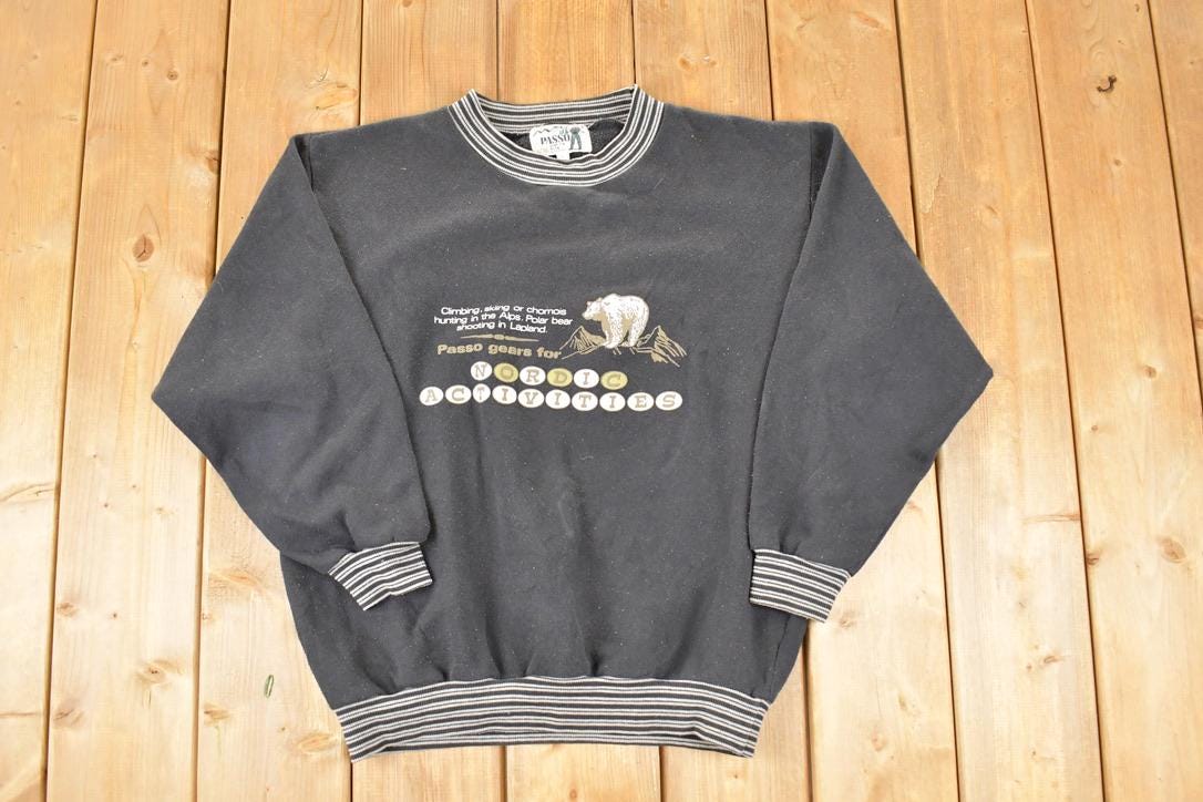 Vintage 1980s Sears Nordic Activities Mountain Bear Crewneck Sweatshirt Men's L