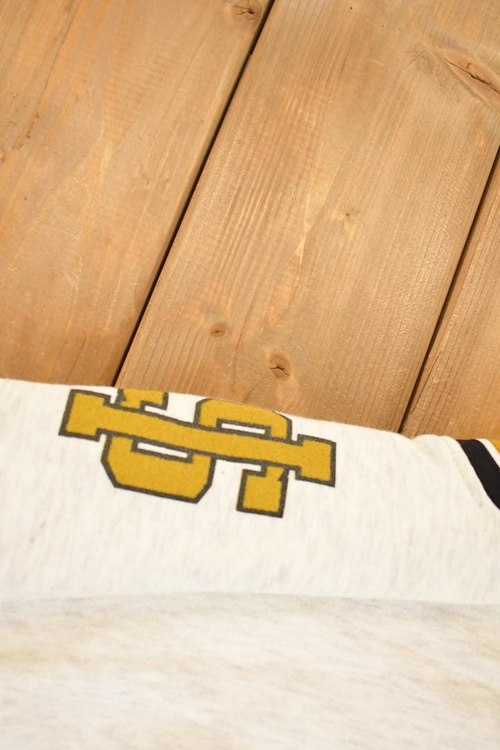 Vintage 1990s Fleece Tech St Ignace Saints University Tie Up Crewneck Sweater Men's XL