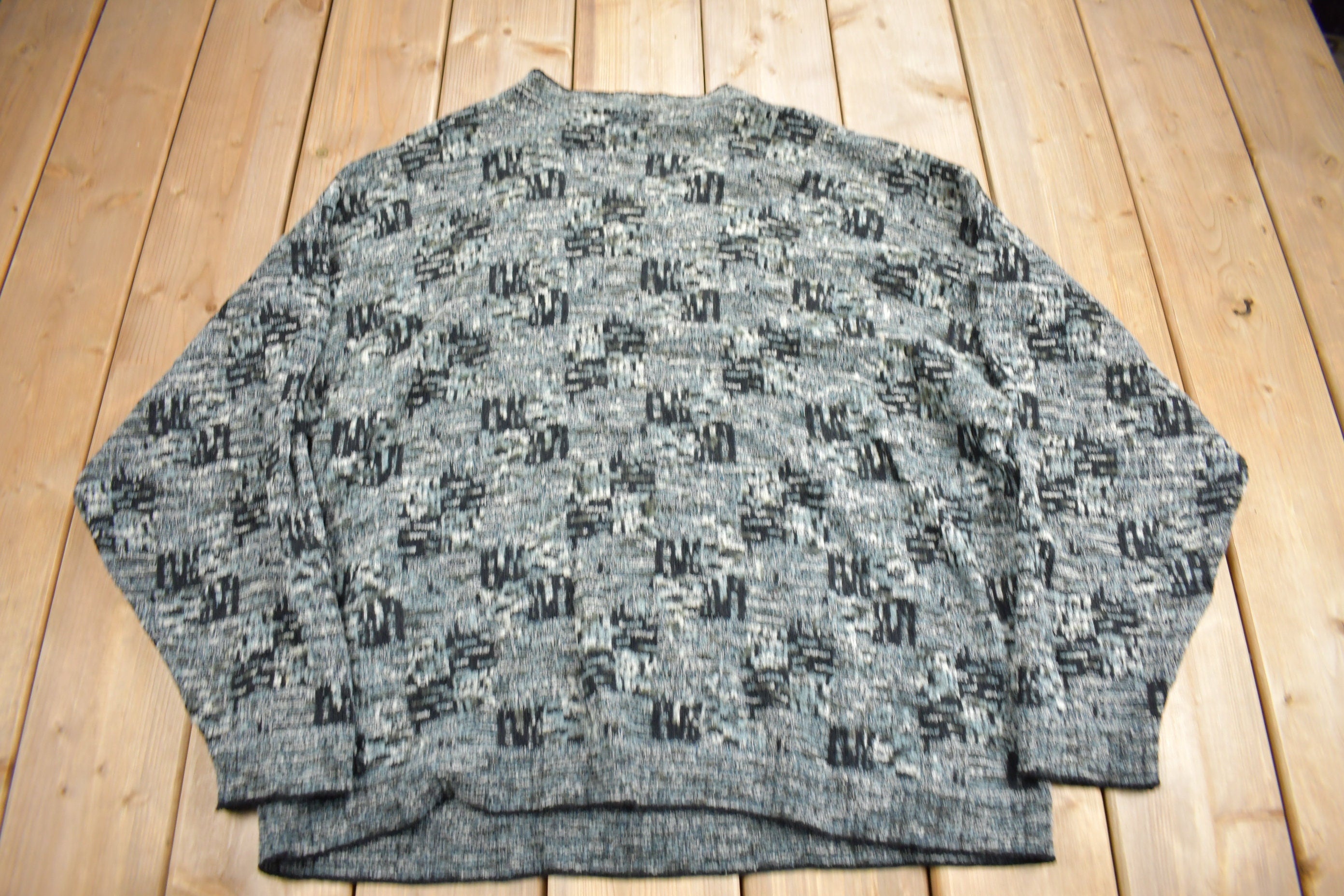 Vintage 1990s Natural Exchange Knit V-Neck Sweater / All Over Pattern / Colourful Sweatshirt / Abstract Pattern / Made in USA