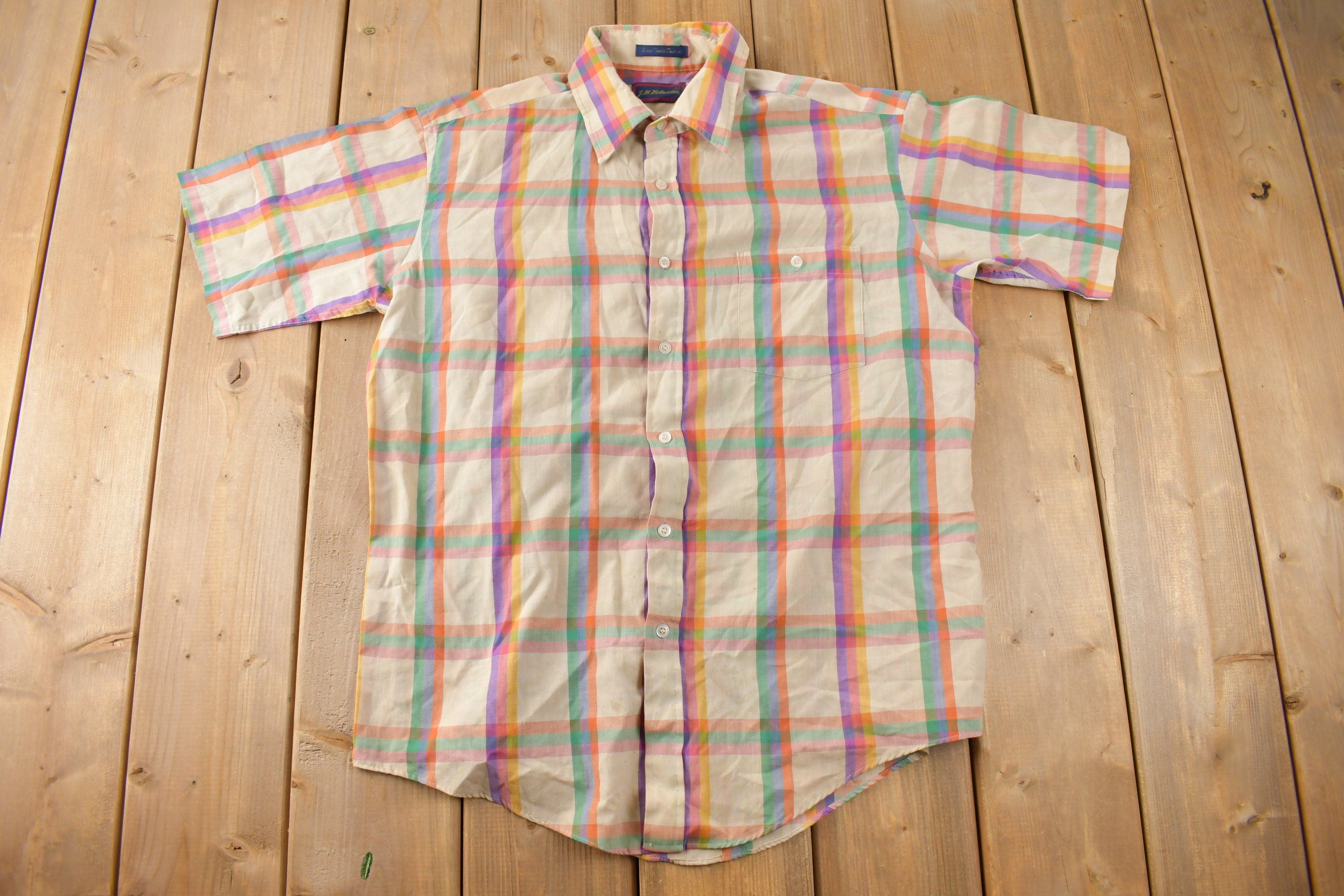 Vintage 1990s Short Sleeve Plaid Button Up Flannel Shirt Size L