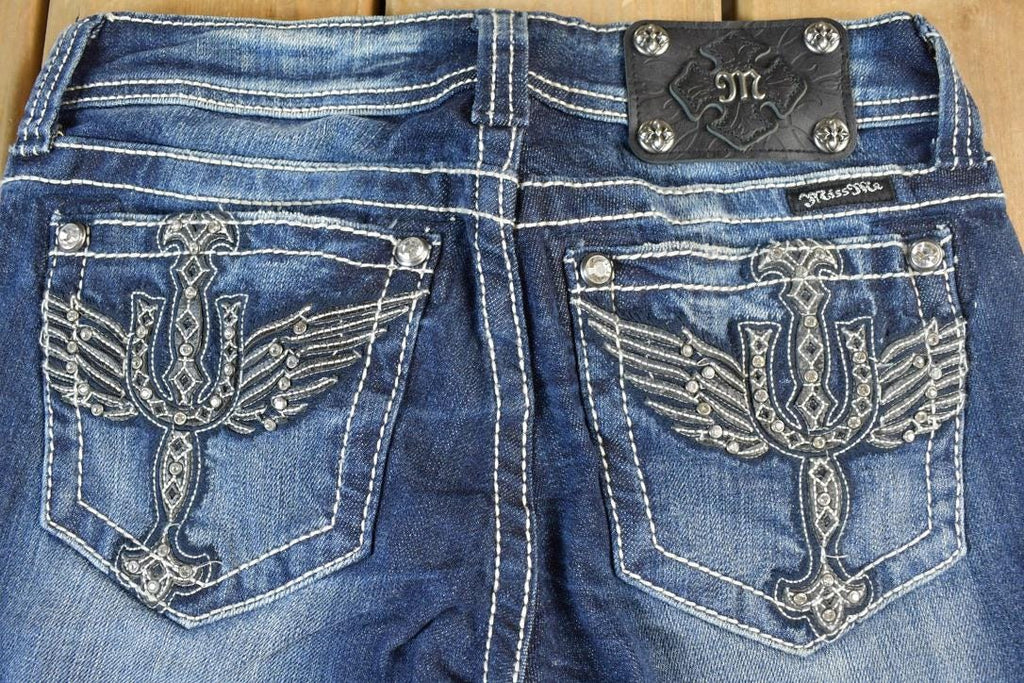 Vintage Y2K Miss Me Skinny Bedazzled Low Rise Jeans Size 26x31