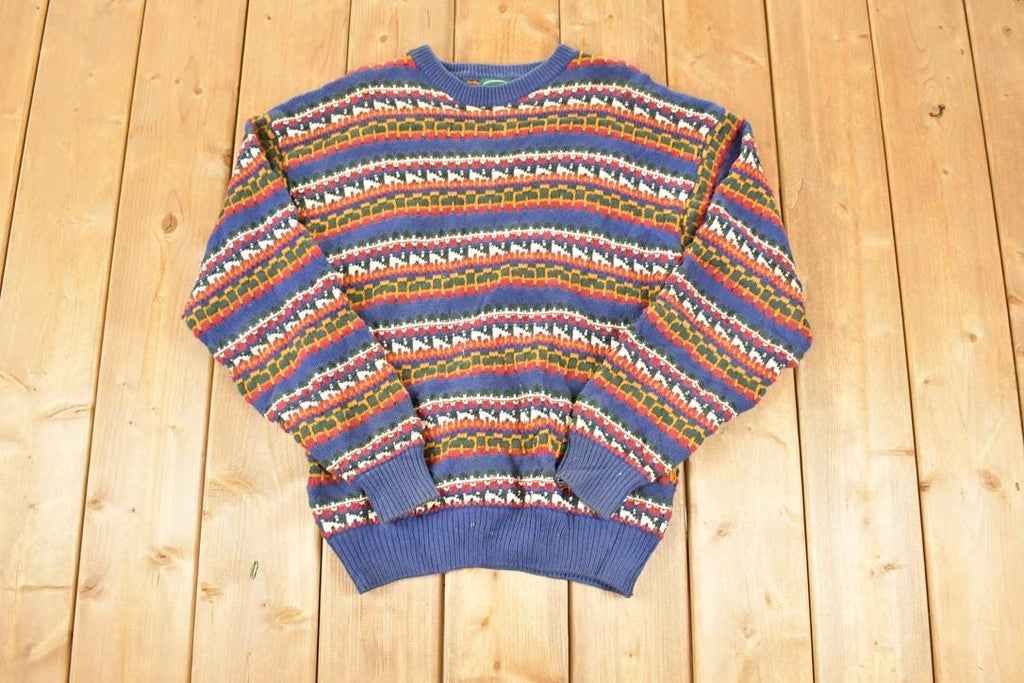 Vintage 1990s Izod Abstract Striped Knit Crewneck Sweater Men's M