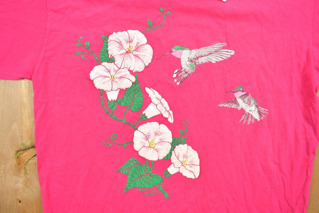 Vintage 1990s Morning Sun Bird Floral Graphic Polo Shirt