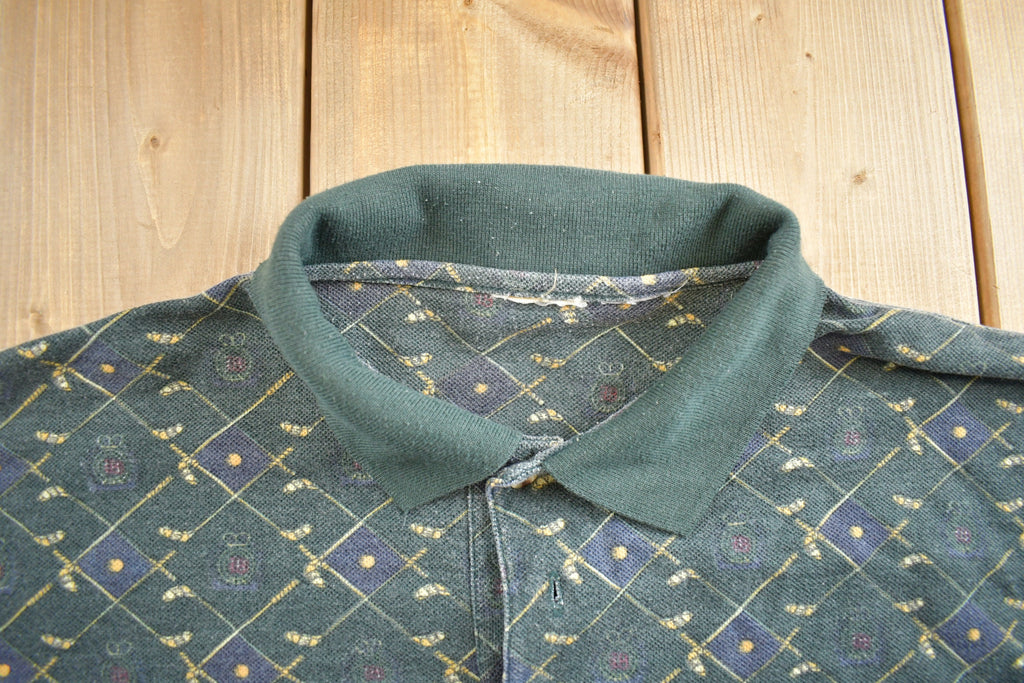 Vintage 1990s Blank Abstract Design Button Up Golf Shirt