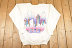 Vintage 1990s Neon Chicago Souvenir Crewneck Sweatshirt Men's L / 90's Tourist Vacation Graphic Sweater