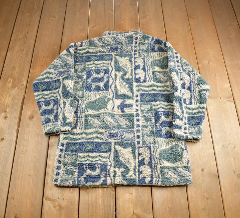 Vintage 1990s Coastlines Fashion For Canada Abstract Pattern Fleece Sweater