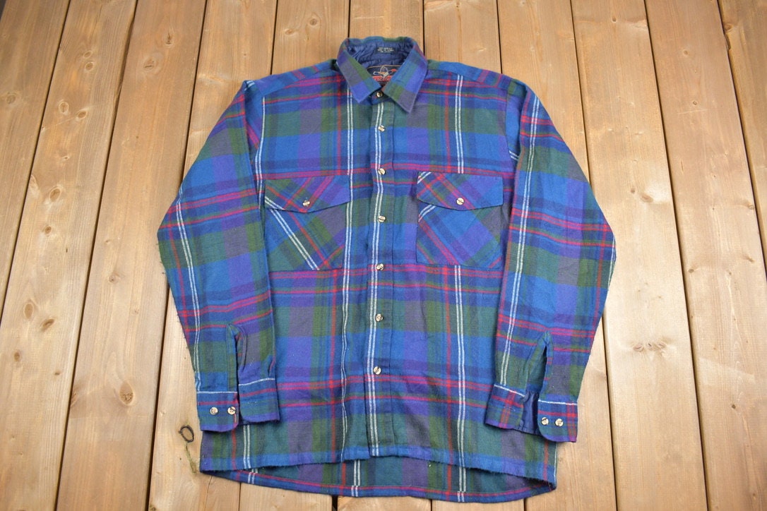 Vintage 1980s Back Packer Plaid Button Up Shirt / 80s Shirt / Vintage Flannel / Outdoorsman / 100% Acrylic