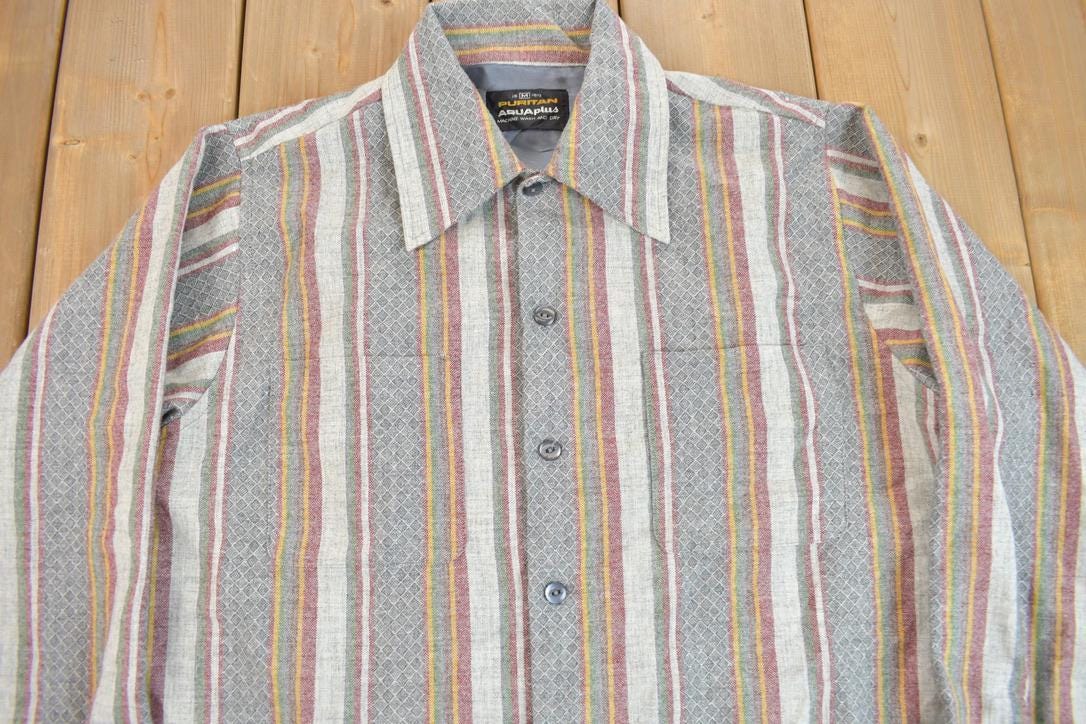 True Vintage 1970s Puritan Aqua Plus Striped Button Up Shirt