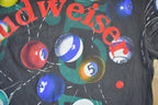 Vintage 1992 Budweiser Billiards Pool All Over Print Graphic T-Shirt Men's Large