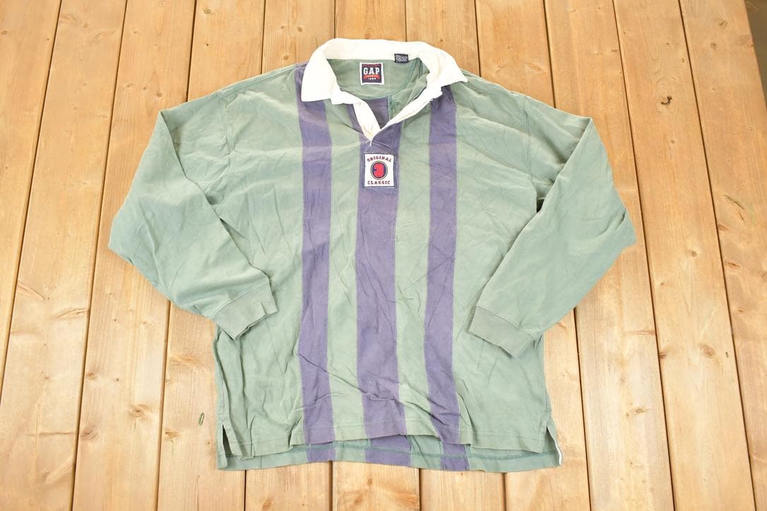 Vintage 1990s Gap Varsity Quarter Button Rugby Shirt Mens L
