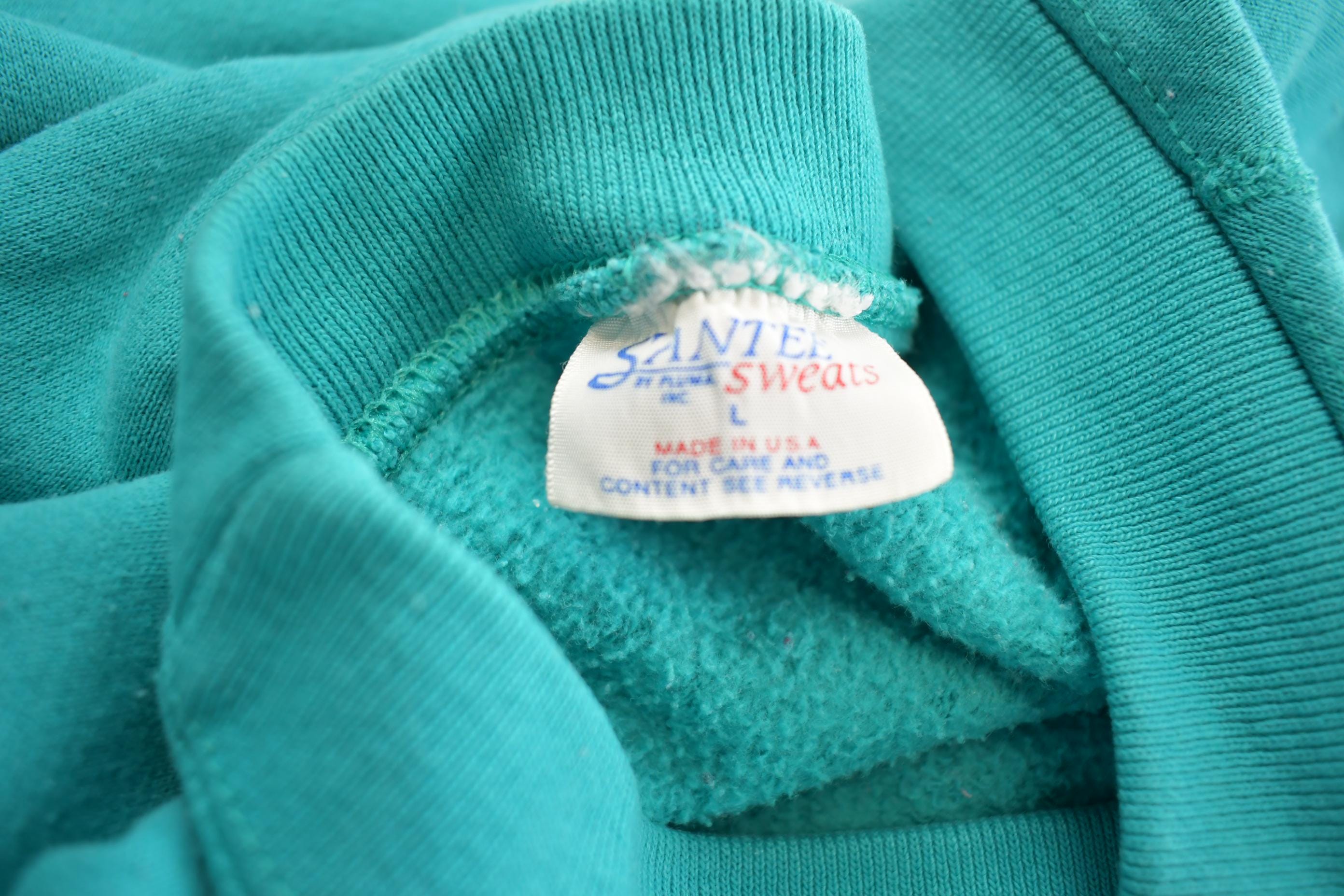 Vintage 1990s Santee Sweats Blank Teal Crewneck Sweatshirt Made In USA