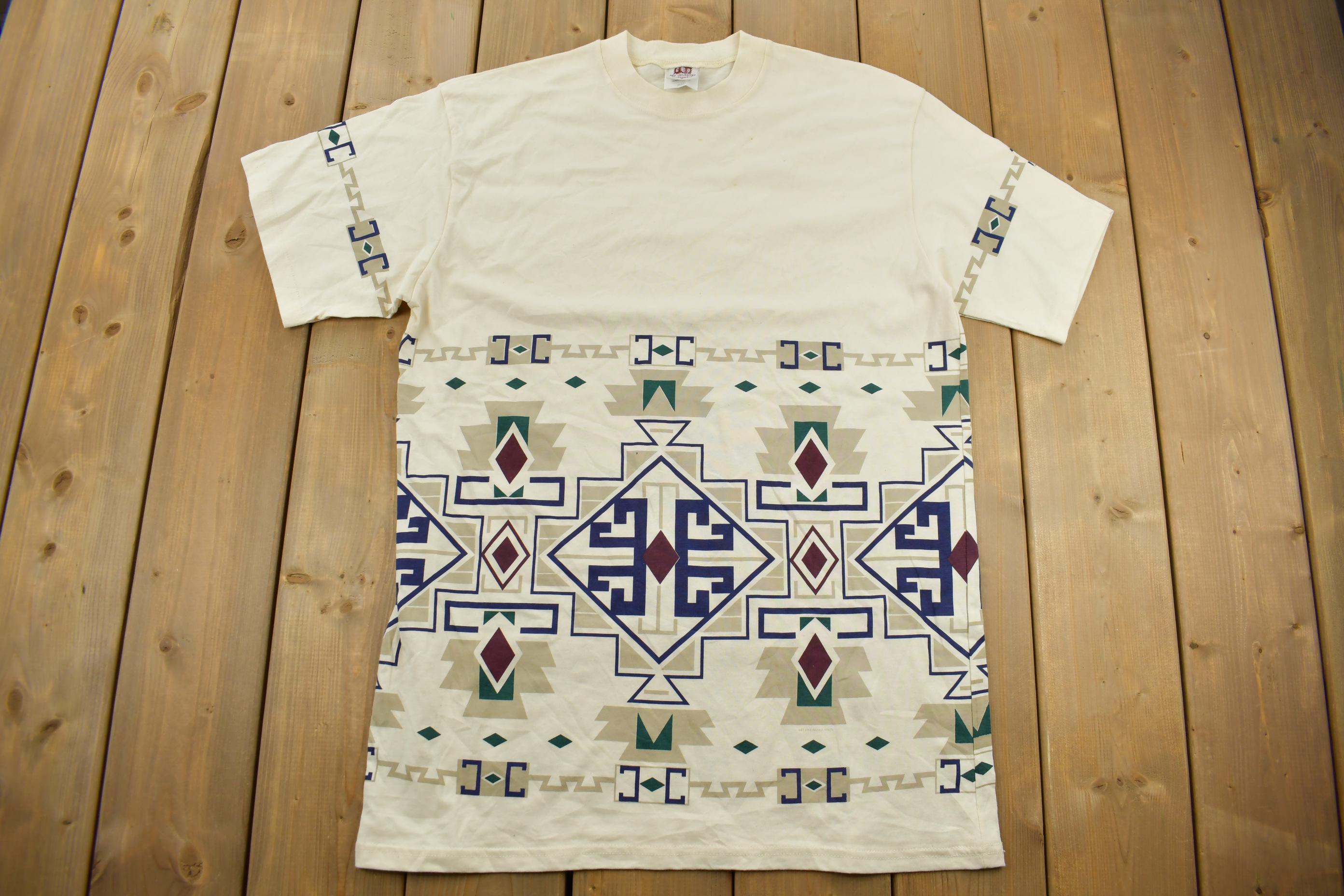 Vintage 1990s Art Unlimited Aztec Pattern Graphic T-Shirt