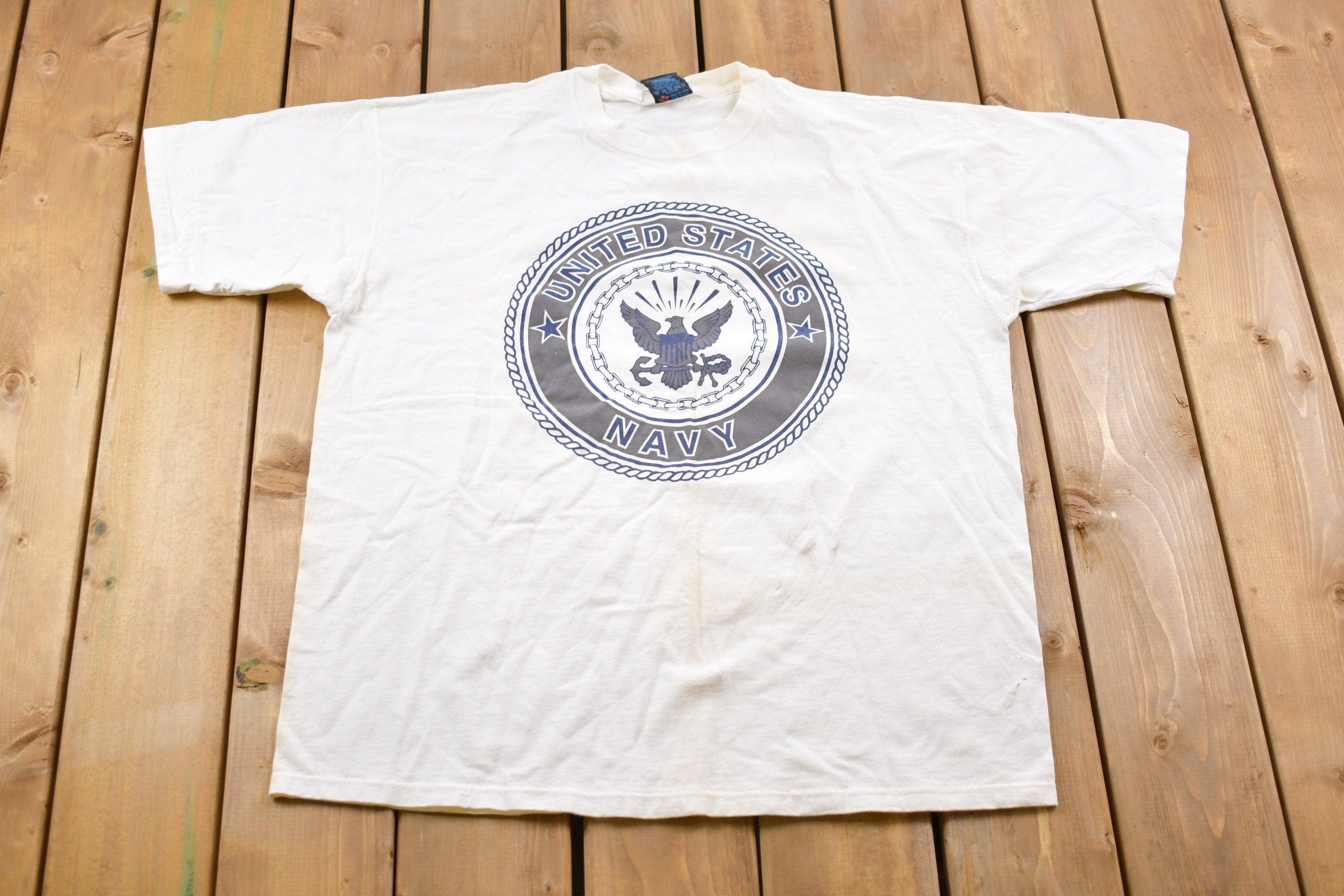 Vintage 1990s United States Navy Graphic T-Shirt  US Navy Graphic  80s  90s  Streetwear  Retro Style  Single Stitch  Made In USA