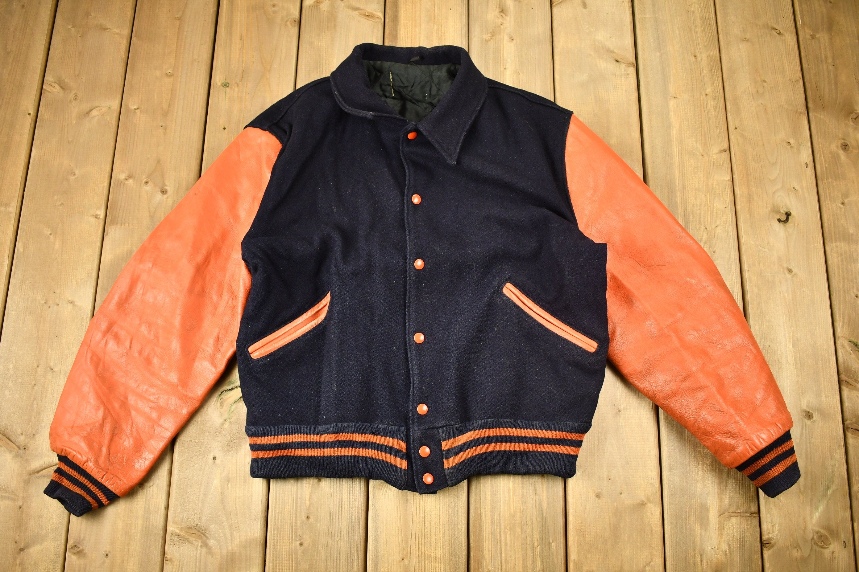 Vintage 1980s Genuine Flynntan Leather Blank Varsity Jacket