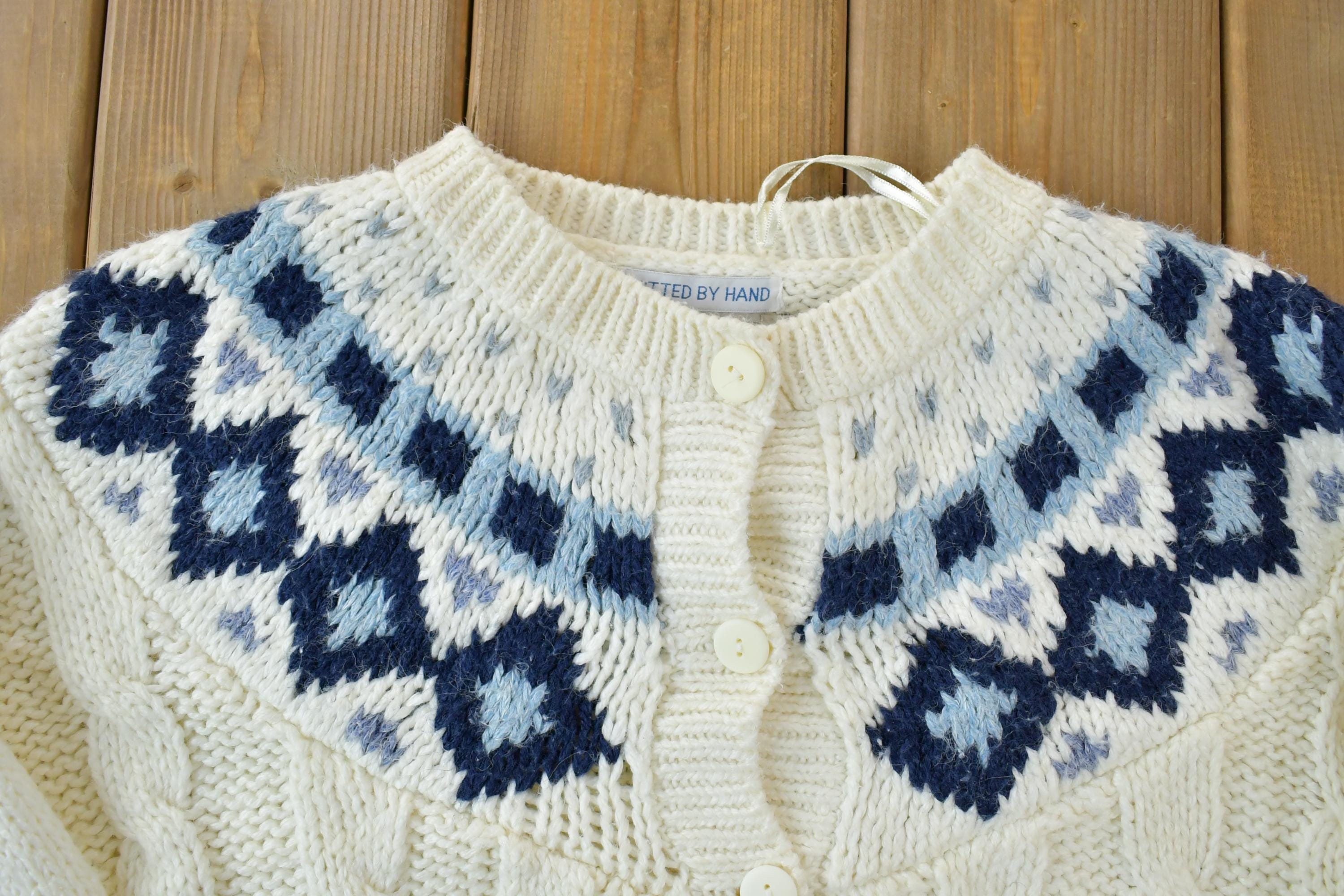 Vintage 1990s Backroad Blues Knitted By Hand Button Up Knit Crewneck Sweater